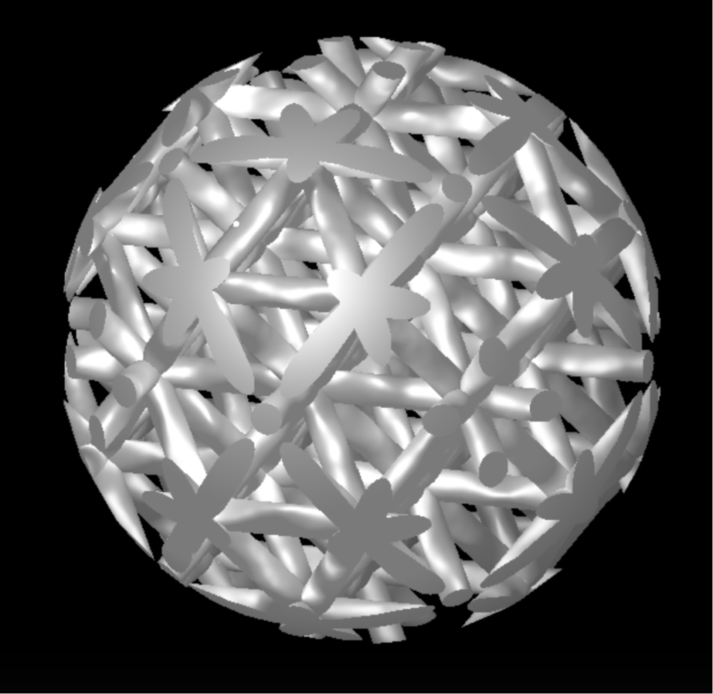 A sphere boundary with octet beam fill. Compared to the gyroid fill, the octet structure is more artificial and beam-like.
